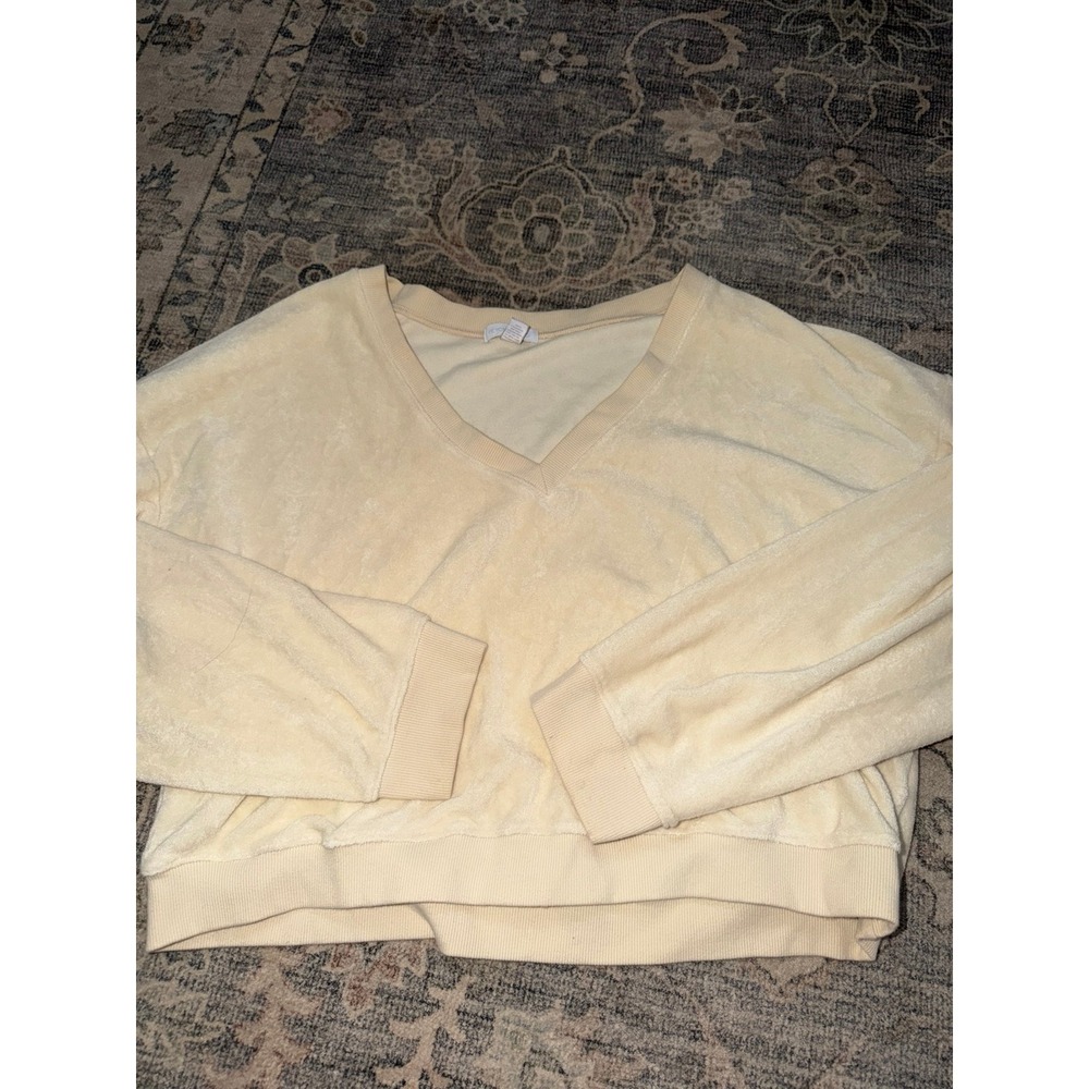 Beyond Yoga Tropez Pullover V-Neck Long Sleeve Terry Cream Beige